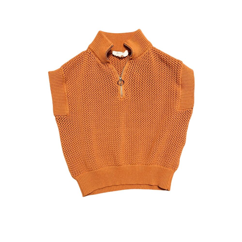 BRIT.NY Orange Quarter Zip Knit Sweater Vest – Small